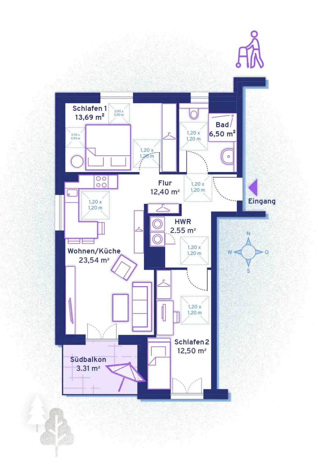 Grundriss 71 qm im NullenergiehausPlus barrierefrei
